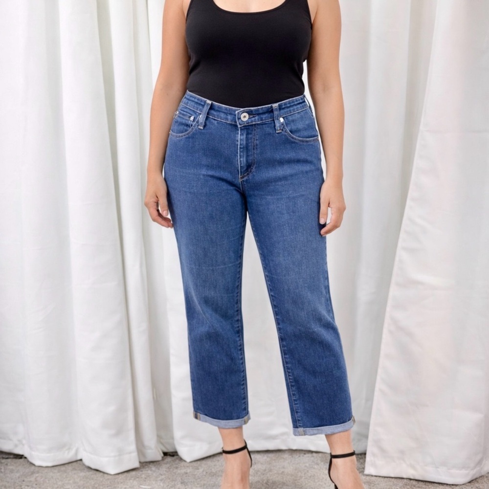 Ag Adriano Goldschmied ‘Stilt Cigarette Crop Roll-Up’ Jeans In Blue Wash Size 30